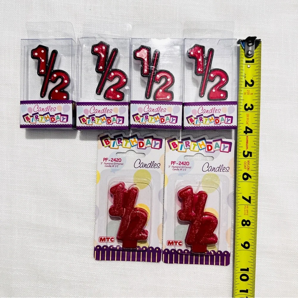 NEW set of 6 pcs glitter & dot 3” numeral candle number 1/2 - Red color